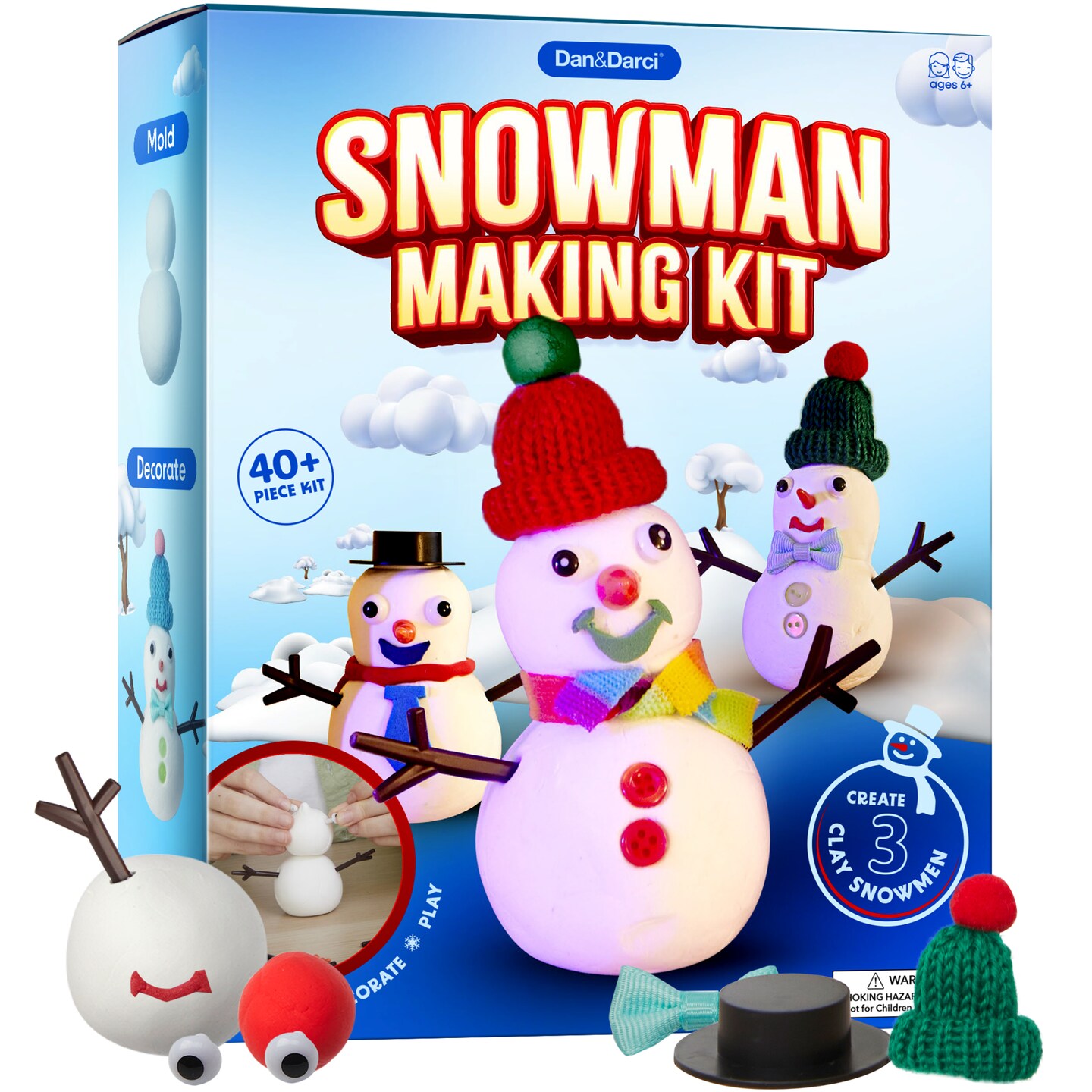 Dan&#x26;Darci Snowman Making Kit for Kids - Build a Snow Man Craft Kits for Girls, Boys, Toddlers Ages Kid Winter Christmas Crafts Activities Stocking Stuffers Fun Toys Ideas for 6, 7, 8 Year Old