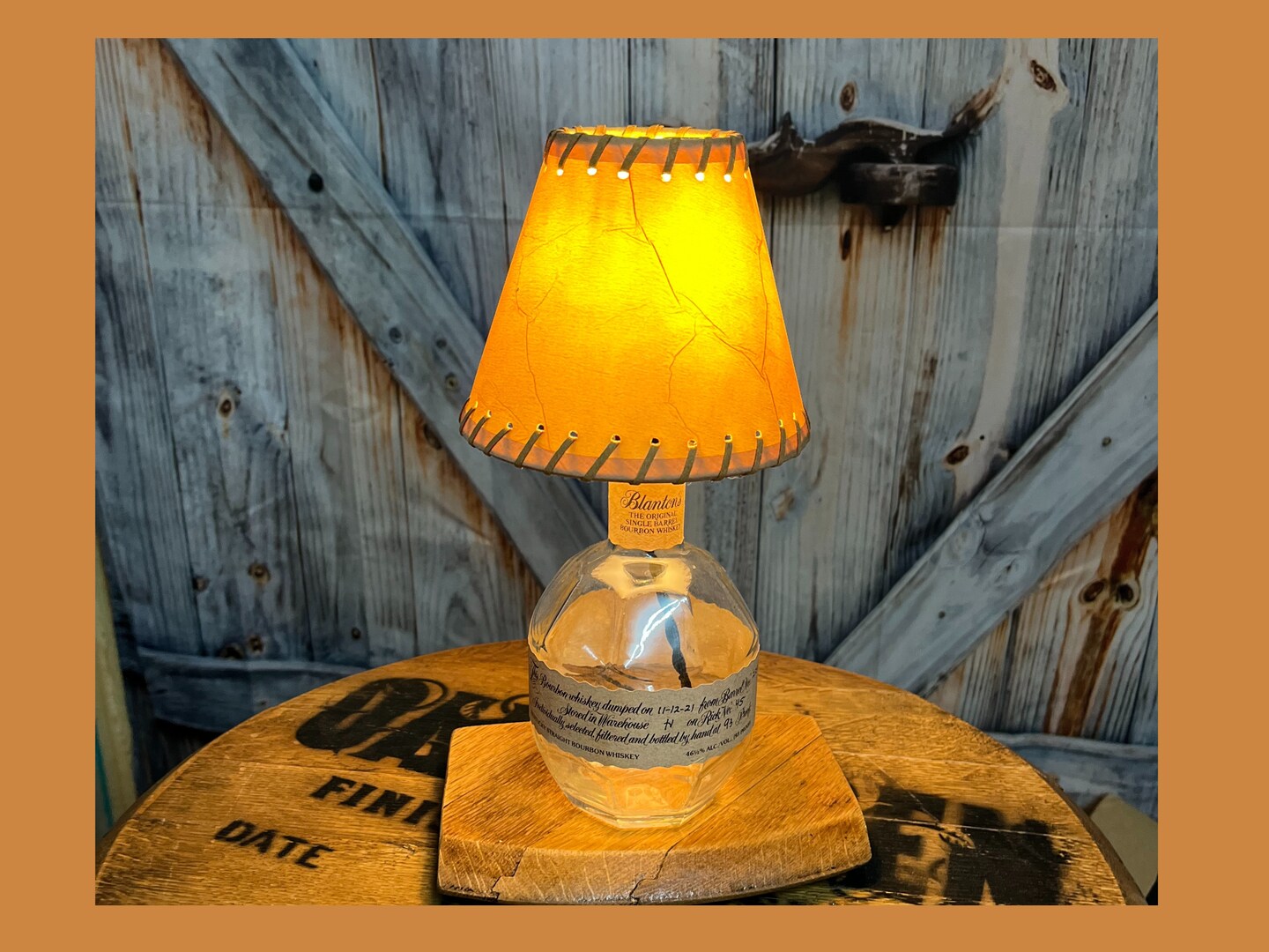 Blantons Bourbon table lamp on oak barrel lid, dimmable light with faux  leather shade, perfect home bar or office gift for the whiskey lover |  MakerPlace by Michaels, image size:1080x810