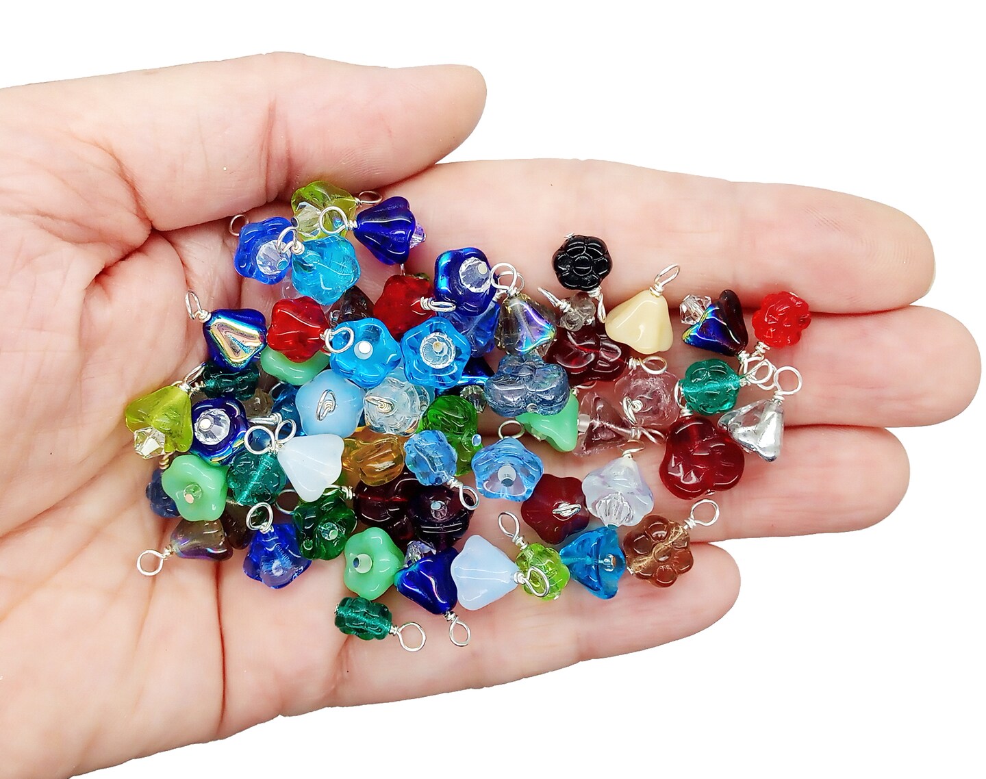 Mixed Flower Dangles, 20 pc, Glass Floral Drop Charms, Mix of Colors & Styles, Adorabilities