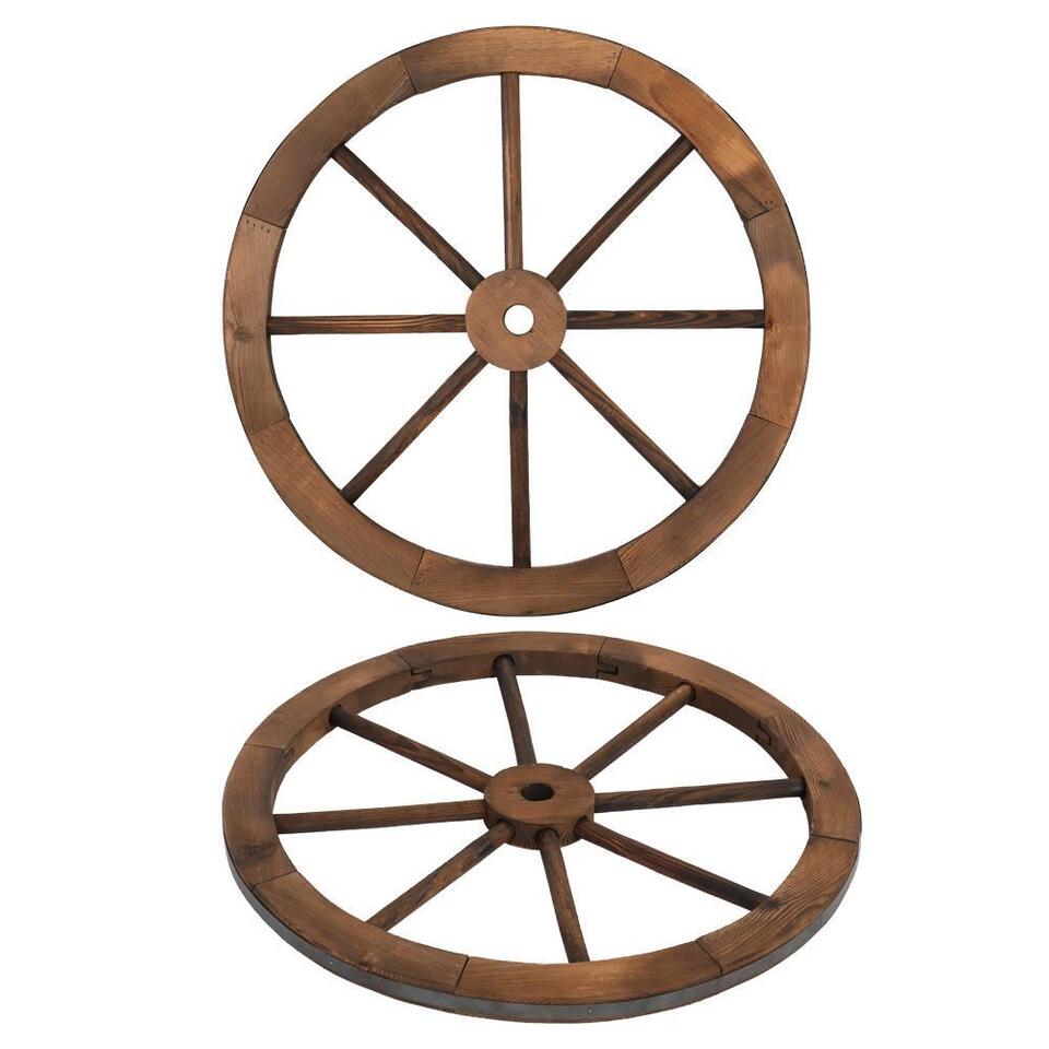 Wagon Wheel 24&#x22; Wood Decorative Home Garden Yard - Wooden Western Rustic Country