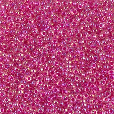 Miyuki 11 Round Seed Bead, 11-355, Hot Pink Lined Crystal AB, 13 grams