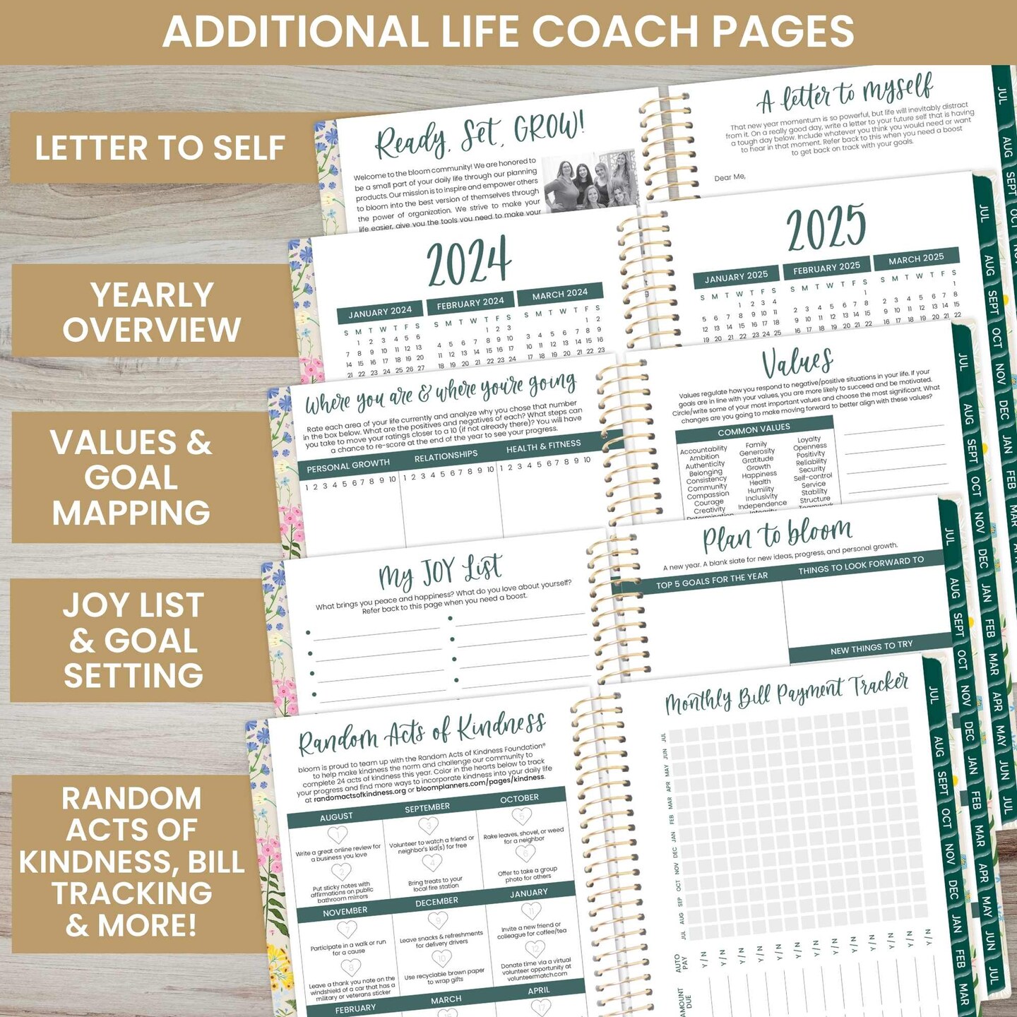 bloom daily planners 2024-25 Soft Cover Planner, 4&#x22; x 6&#x22;, Garden Party, Beige