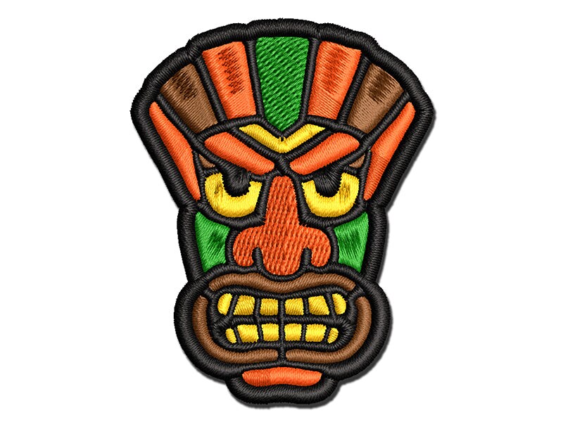 Tiki Mask Hawaii Luau Multi-Color Embroidered Iron-On or Hook & Loop Patch Applique