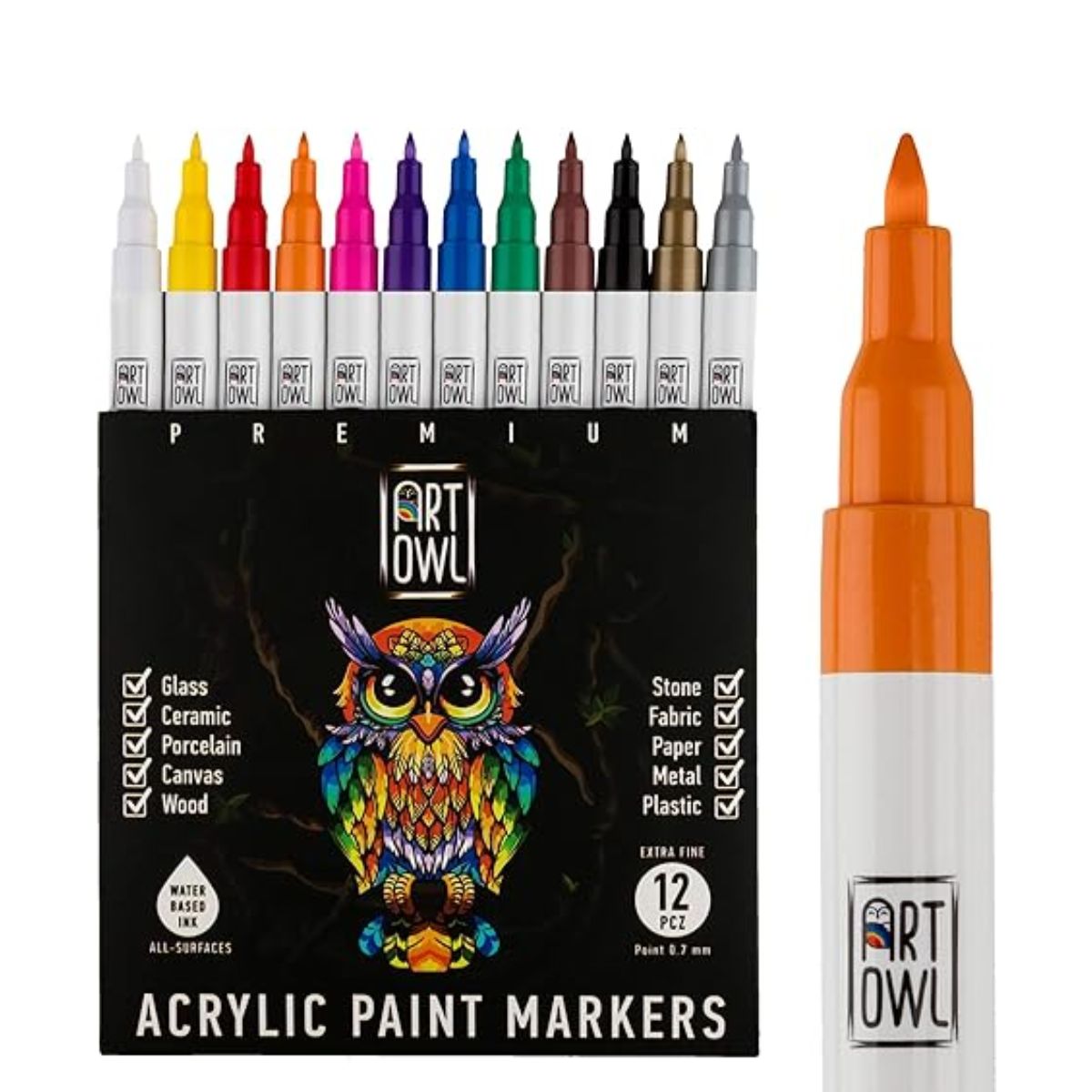 12 Acrylic Fine Tip Paint Pens Markers Set