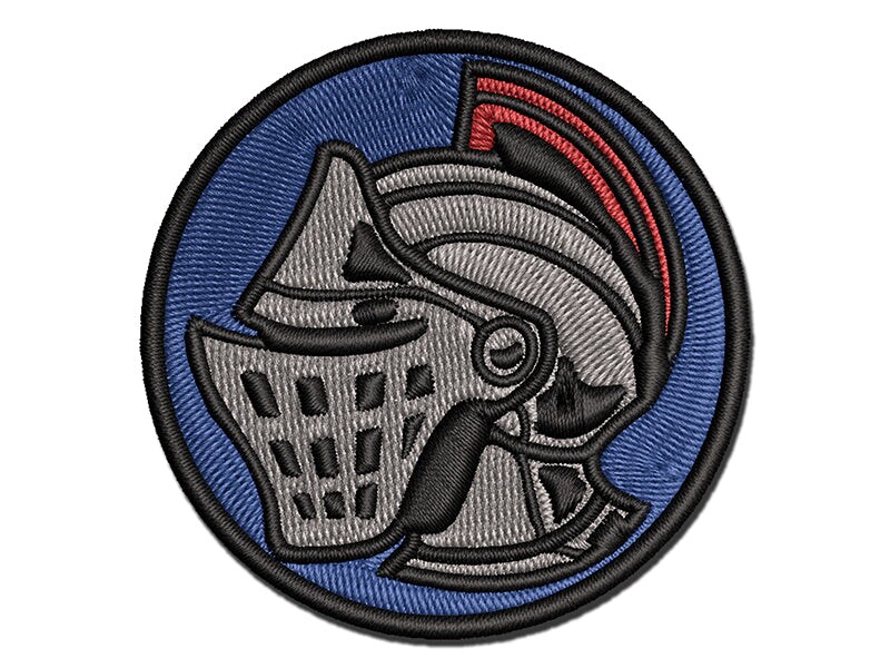 Medieval Knight Helmet Multi-Color Embroidered Iron-On or Hook &#x26; Loop Patch Applique