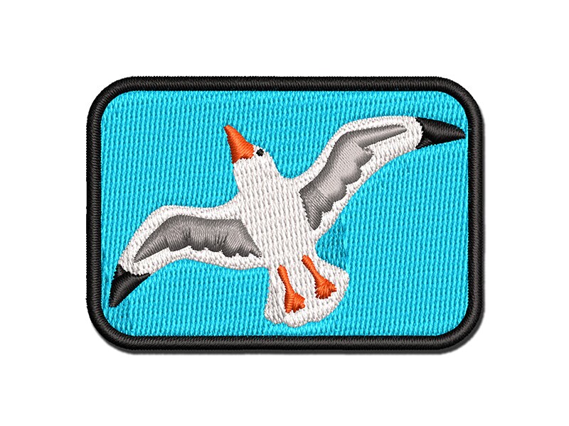Seagull In Flight Marine Bird Multi-Color Embroidered Iron-On or Hook &#x26; Loop Patch Applique