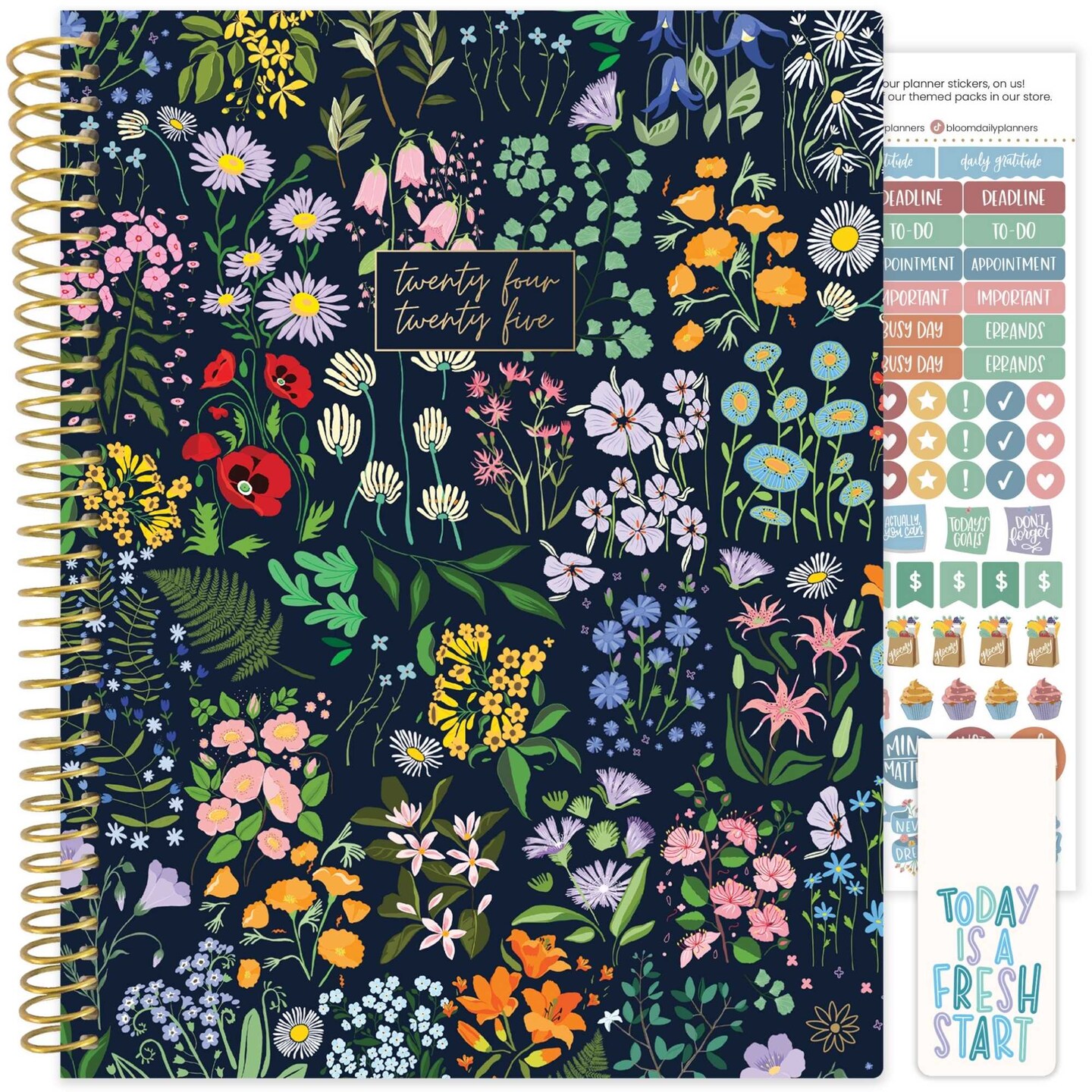 bloom daily planners 2024-25 Soft Cover Planner, 8.5&#x22; x 11&#x22;, Garden Party, Navy