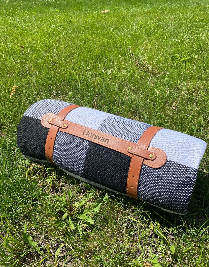 product name is Engraved Picnic Blanket, Perfect for Park and Beach, Grass and Water Resistant, Beach Blanket, Picnic Blankets