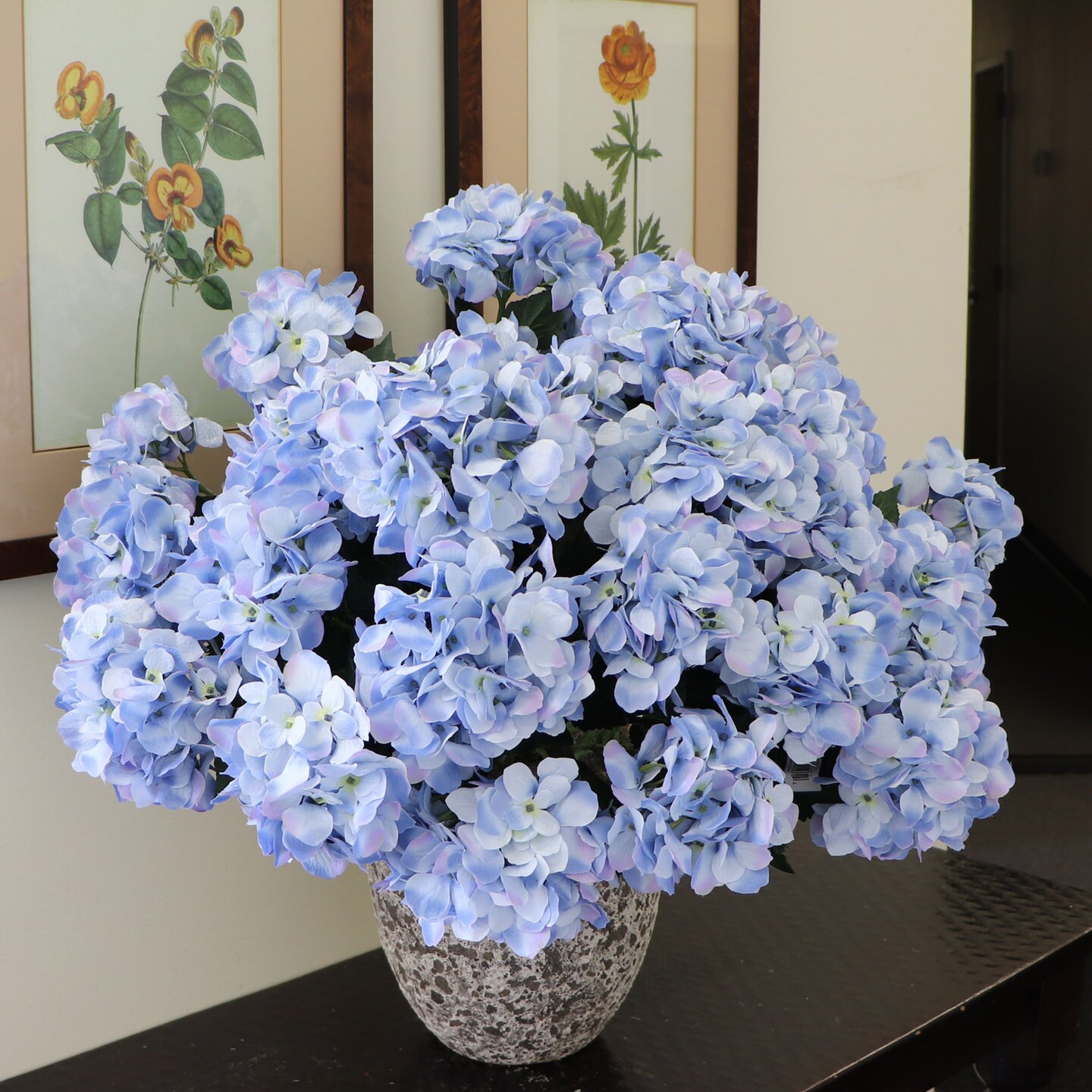 2-Pack: Blue Hydrangea Bush, 20-Inch, 7 Silk Blooms, Garden Decor, Floral Bush , Floral Home by Artificial Flowers