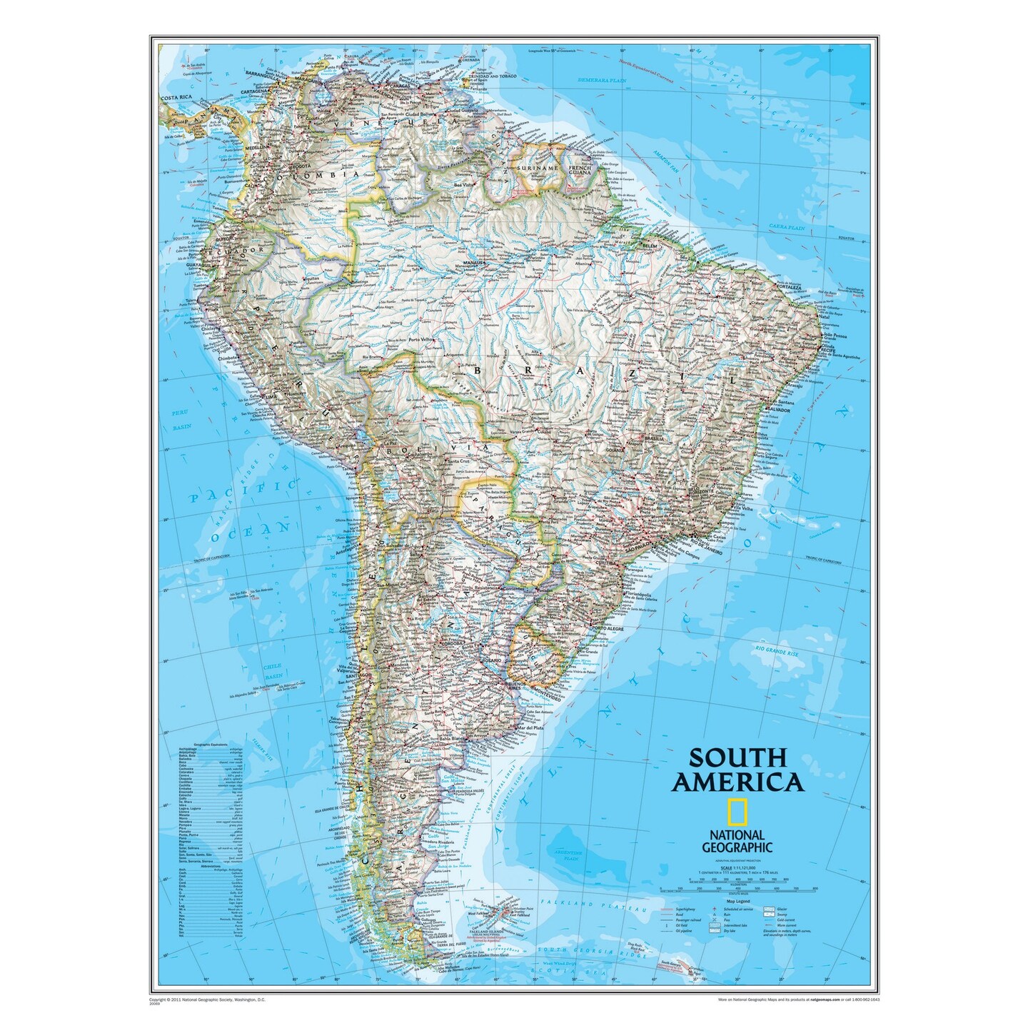 South America Wall Map, 24&#x22; Width, 30&#x22; Length