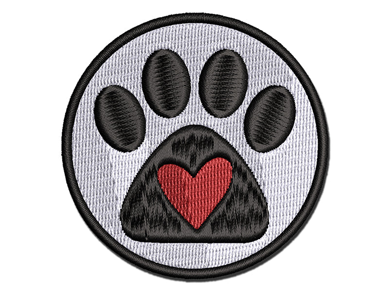 Paw Print with Heart Dog Multi-Color Embroidered Iron-On or Hook &#x26; Loop Patch Applique