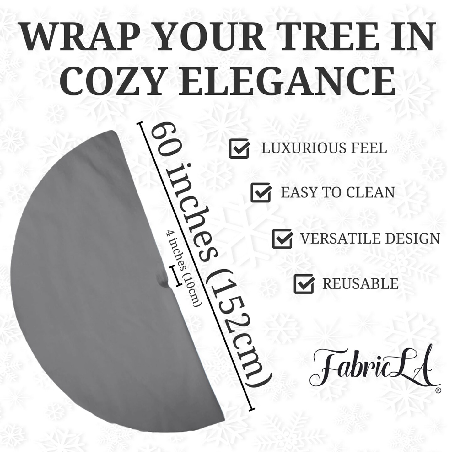 FabricLA 60&#x22; Dark Grey Faux Fur Christmas Tree Skirt - Fluffy Plush Tree Skirt (152cm) for Holiday Decorations