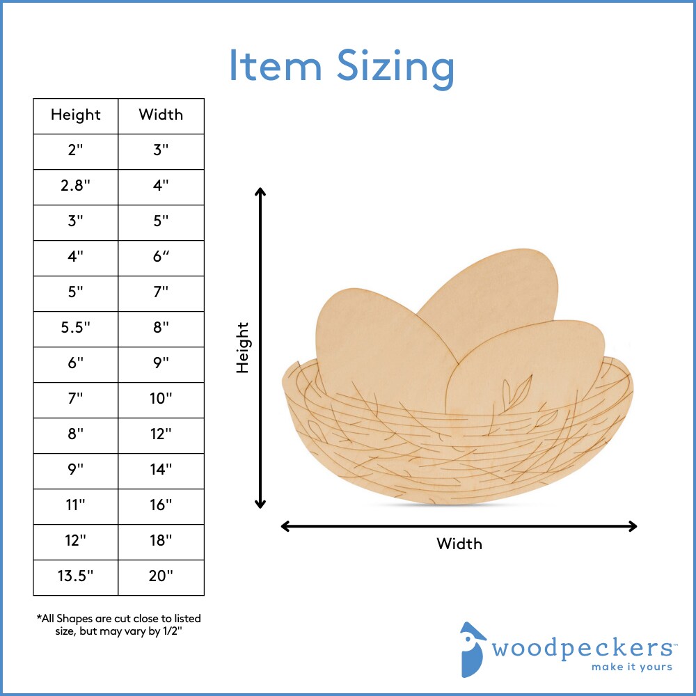 Wooden Eggs in Nest Cutouts 3&#x22;-20&#x201D;, 1/8&#x22; Thick for Easter |Woodpeckers