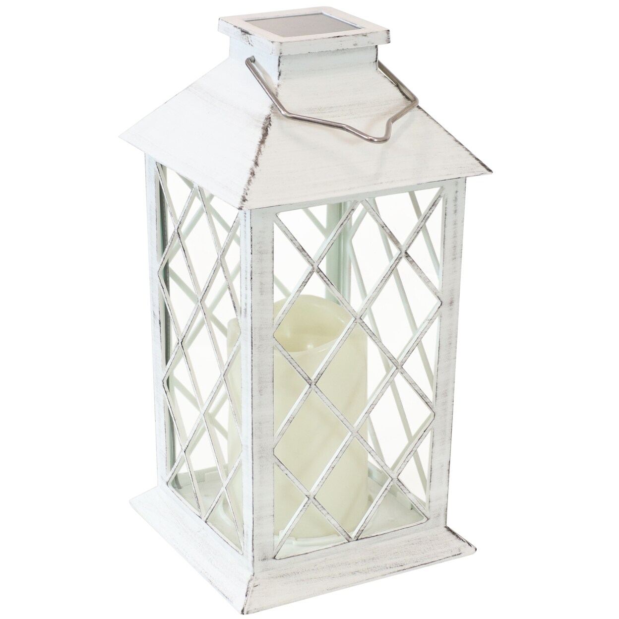 Sunnydaze Concord Outdoor Solar Candle Lantern - 11 In - White