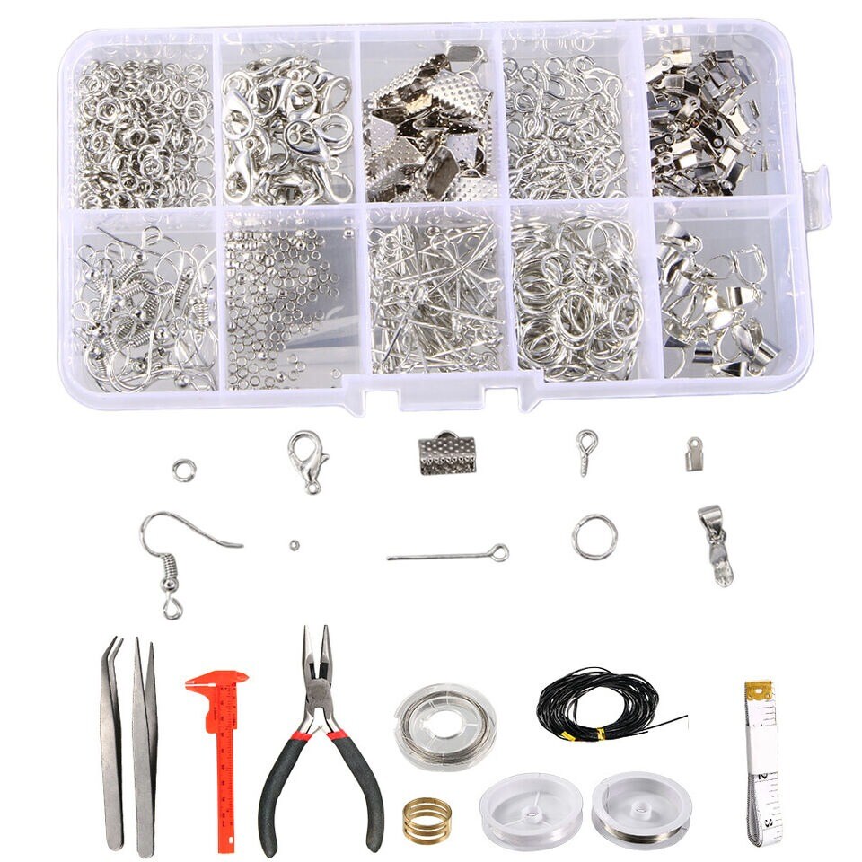 Jewelry Making Kit Beading Repair Tools Craft Supplies Bead DIY Silver