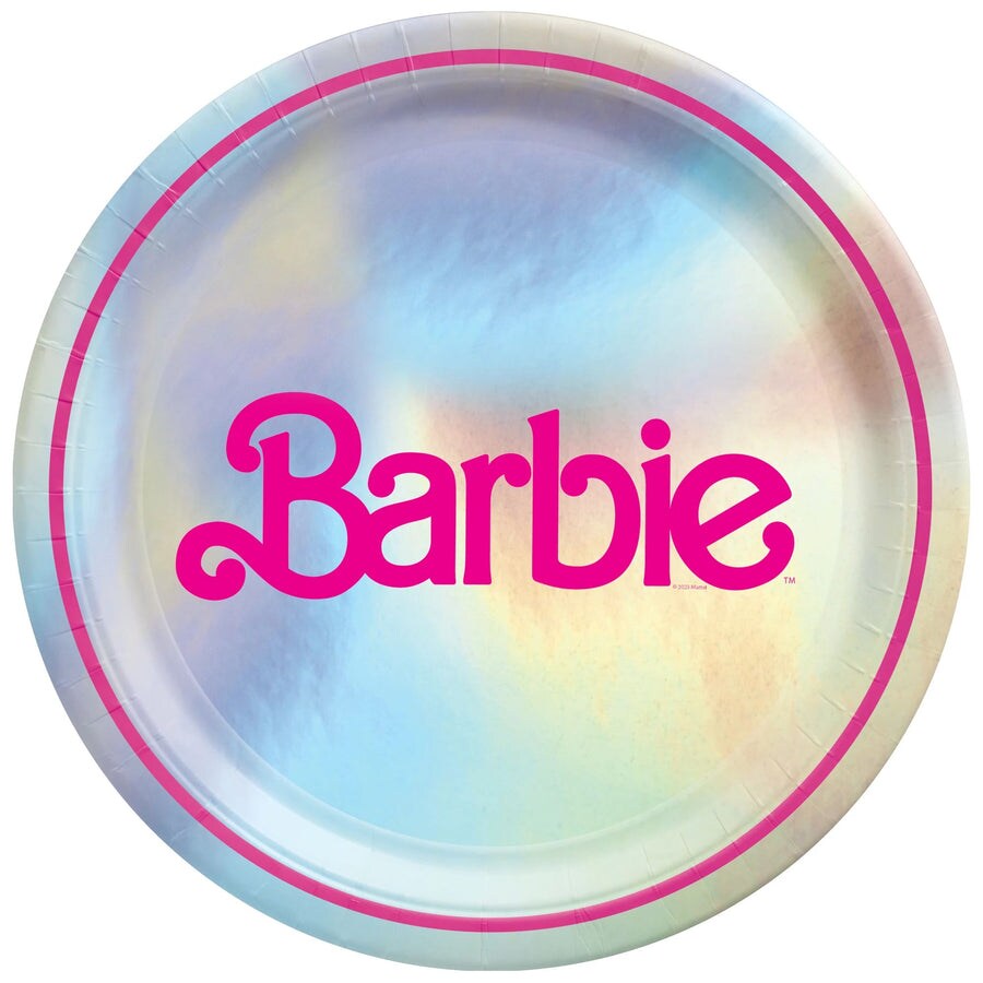 Malibu Barbie 9&#x22; Round Metallic Plates, 8ct
