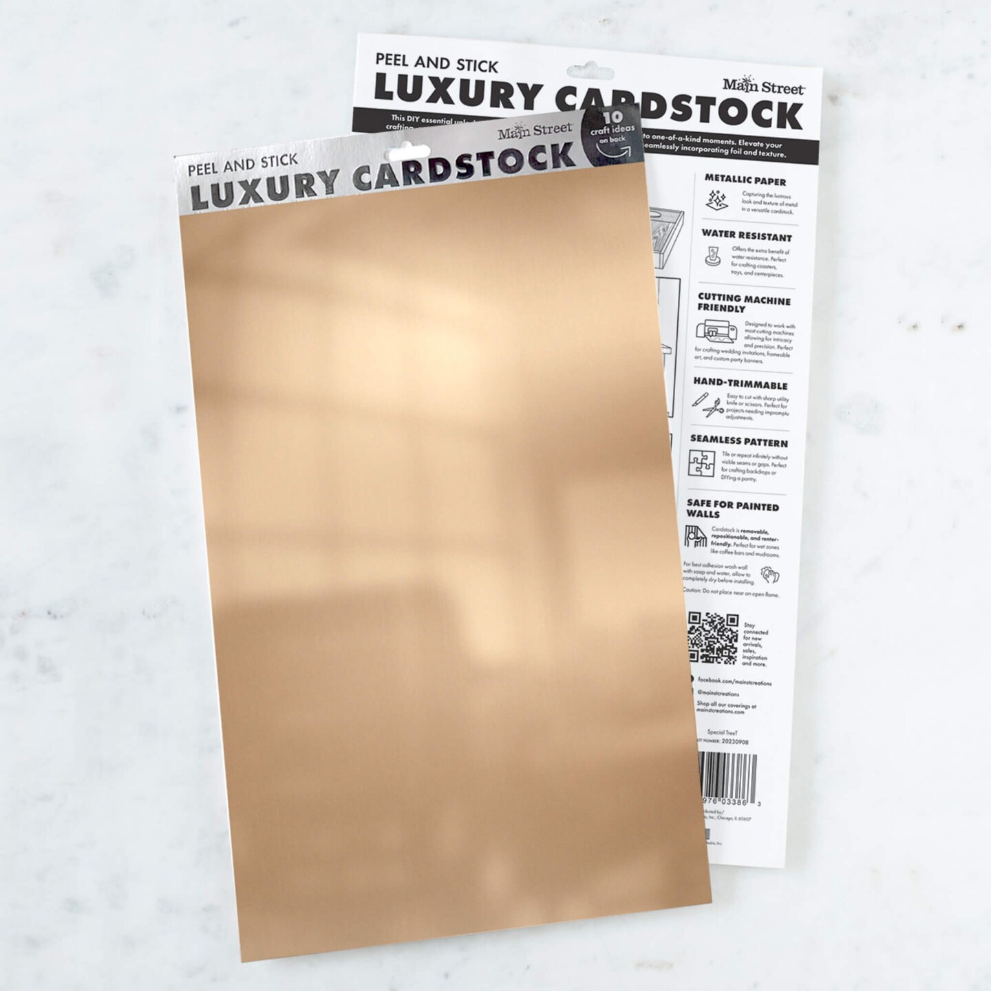 Peel and Stick Craft Paper. Metallic Gold Solid Print. 12-Pack of 17.25&#x22; x 10&#x22; Embossed Peel and Stick Cardstock
