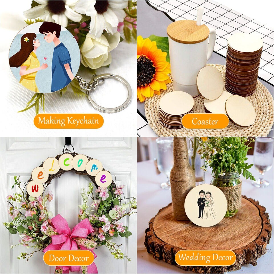 40 Pcs DIY Log Round Wood Chips Unfinished Wooden Circle Coasters Hanging Decor