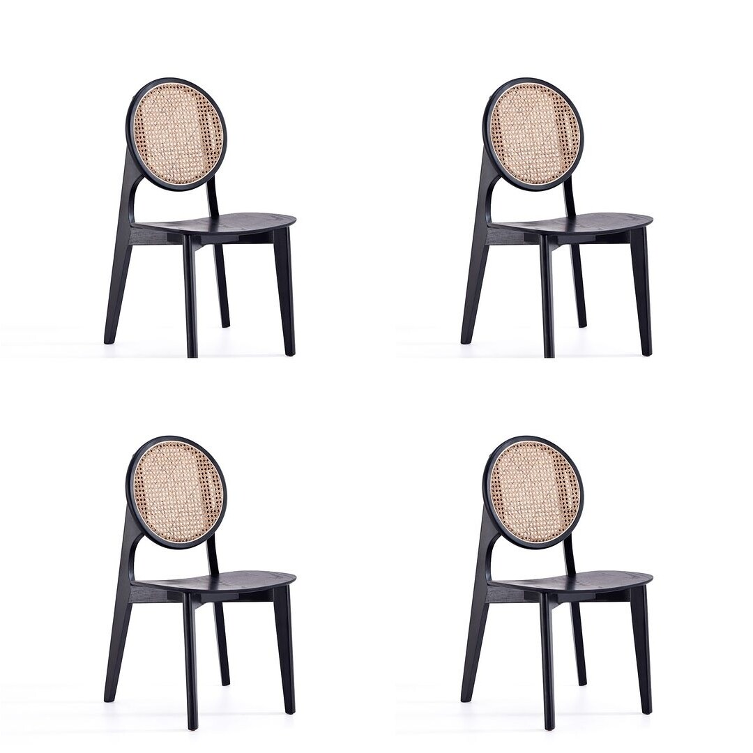 Manhattan Comfort Versailles Round Dining Chair and Natural Cane - Set of 4