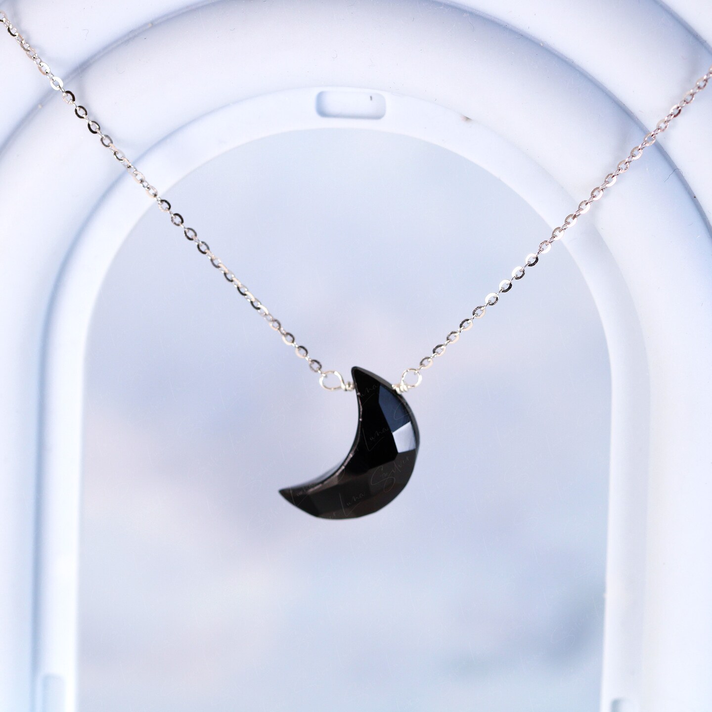 Crescent moon black onyx pendant necklace with 925 sterling silver chain product 2