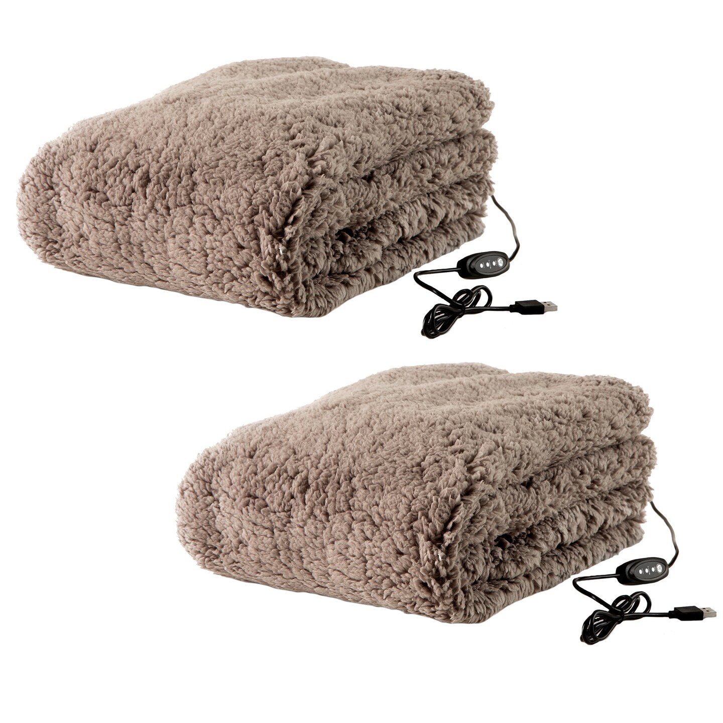 Stalwart Usb Heated Blanket 2-Pack Sherpa Throw Bronze 36X25.5 Winter Cozy