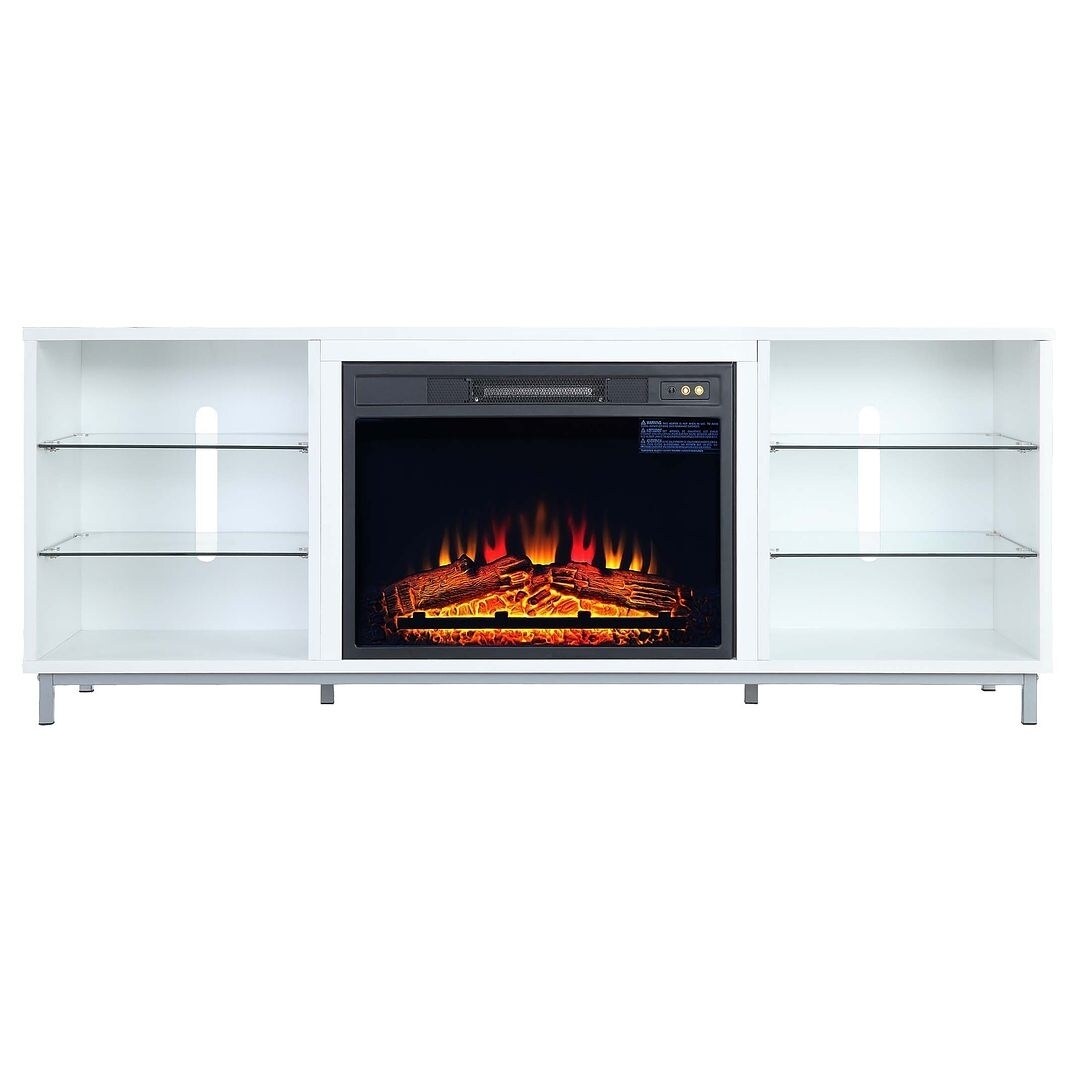 Manhattan Comfort Brighton 60" Fireplace with Glass Shelves and Media Wire Management