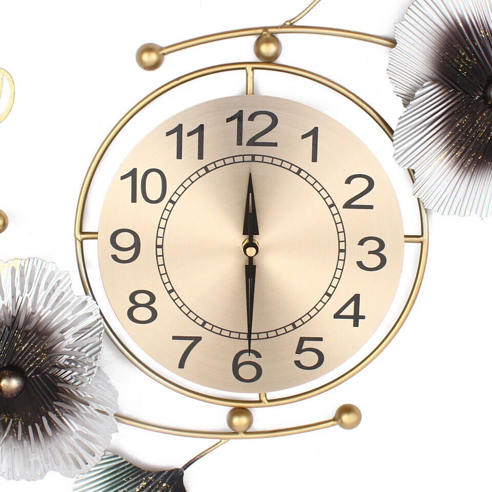 Large Wall Clock Ginkgo Leaf Metal Wall Watch Living Room Home Decor