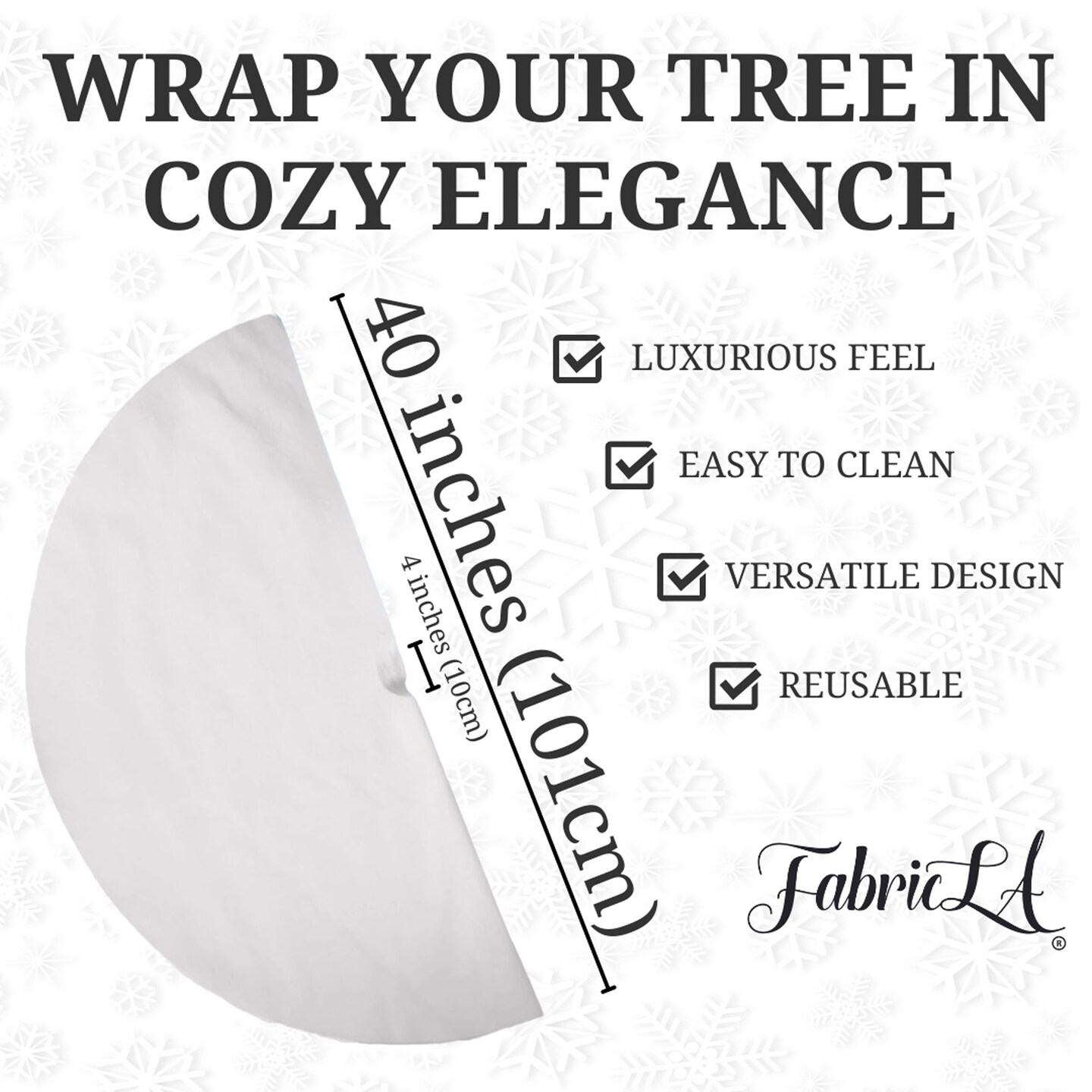 FabricLA 40&#x22; White Faux Fur Christmas Tree Skirt - Fluffy Plush Tree Skirt (101cm) for Holiday Decorations