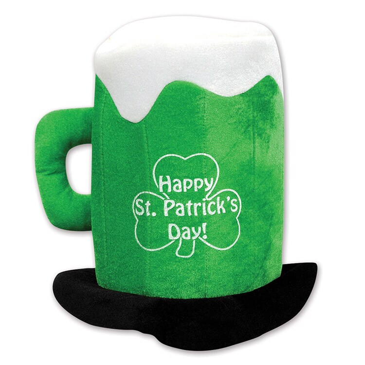 St. Patricks Theme - Plush St Patrick&#x27;s Day Beer Mug Hat - Pack of 6