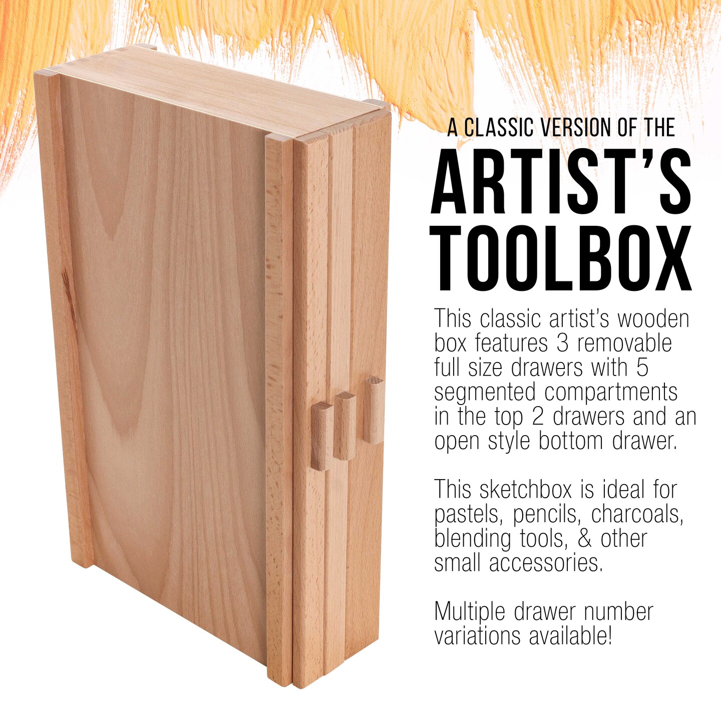 3-Drawer Artist Wood Pastel, Pen, Marker Storage Box
