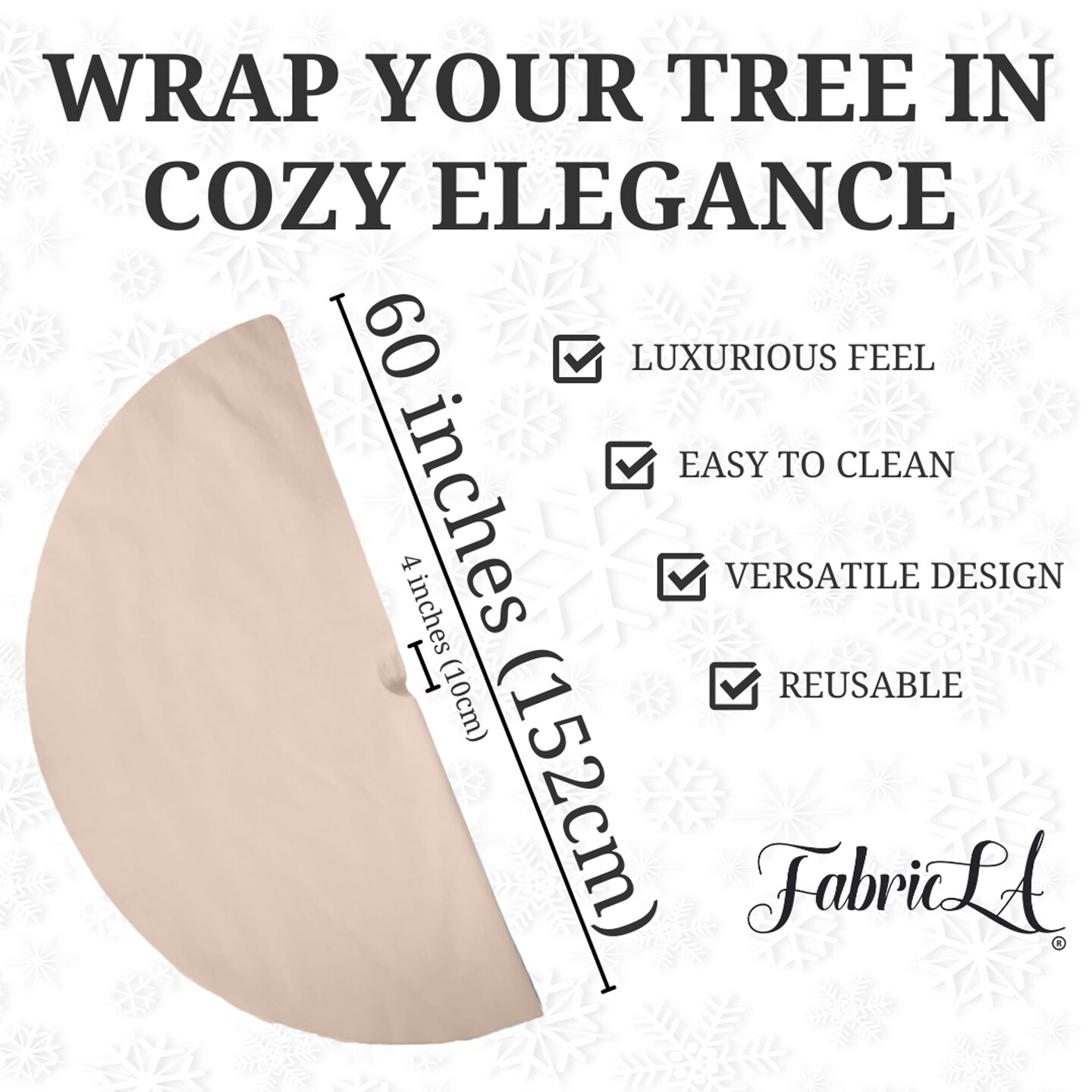 FabricLA Latte Faux Fur Tree Skirt Cut - 60-Inches with Rounded Edges (No Backing) for Christmas