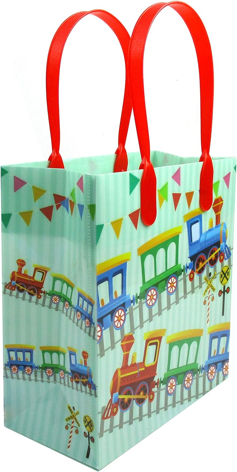 TINYMILLS Train Party Favor Bags Treat Bags Kids Birthday Party Goody Bags with Handles for Boys Girls, 12 Pack