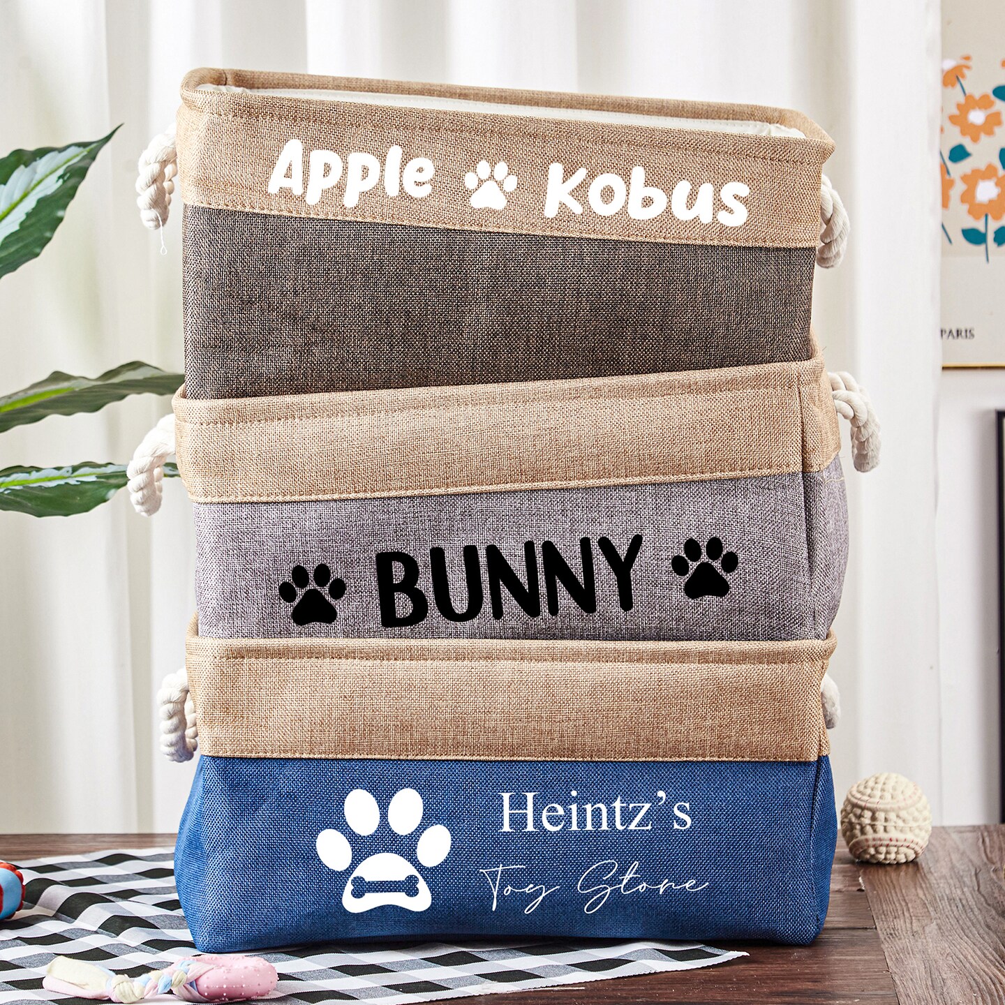 Personalized Pet Storage Basket Dog Toy Basket Custom Dog Toy Box Dog ...