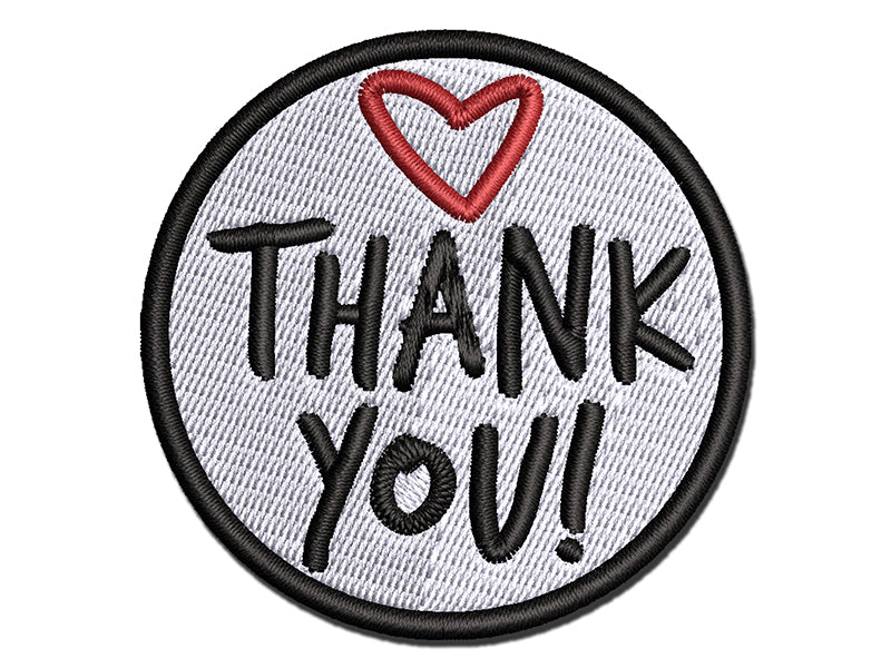 Thank You Fun Text with Heart Multi-Color Embroidered Iron-On or Hook &#x26; Loop Patch Applique