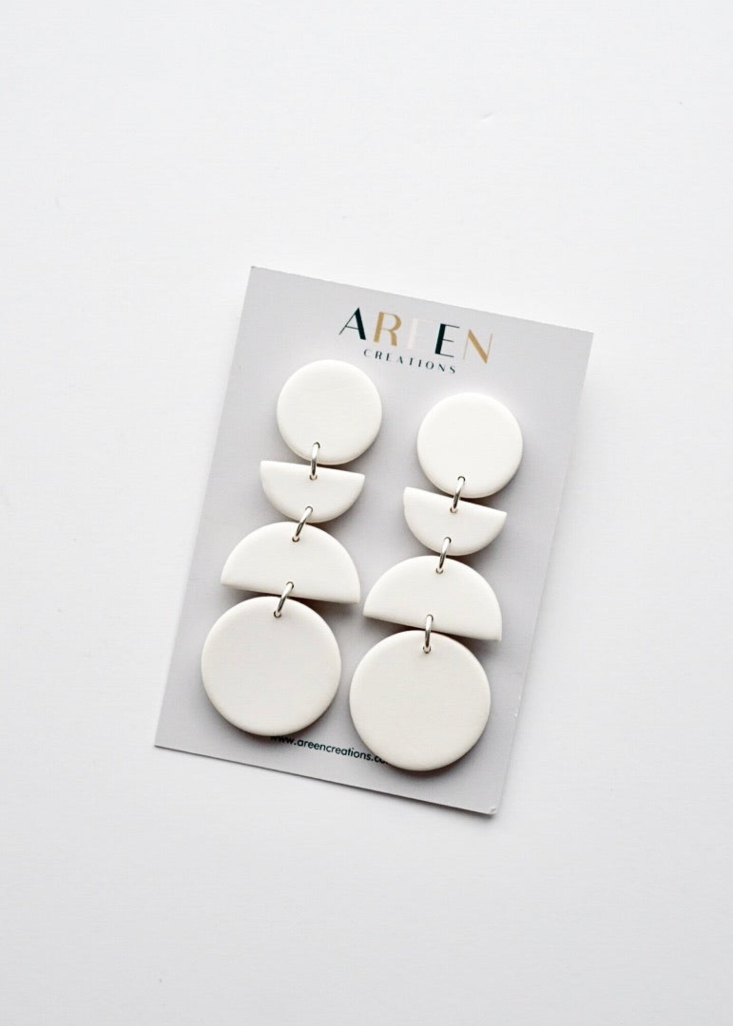 White Geometric Polymer Clay Earrings, Clip On Earrings for Women, Nickel Free Titanium Posts 312297152816218112