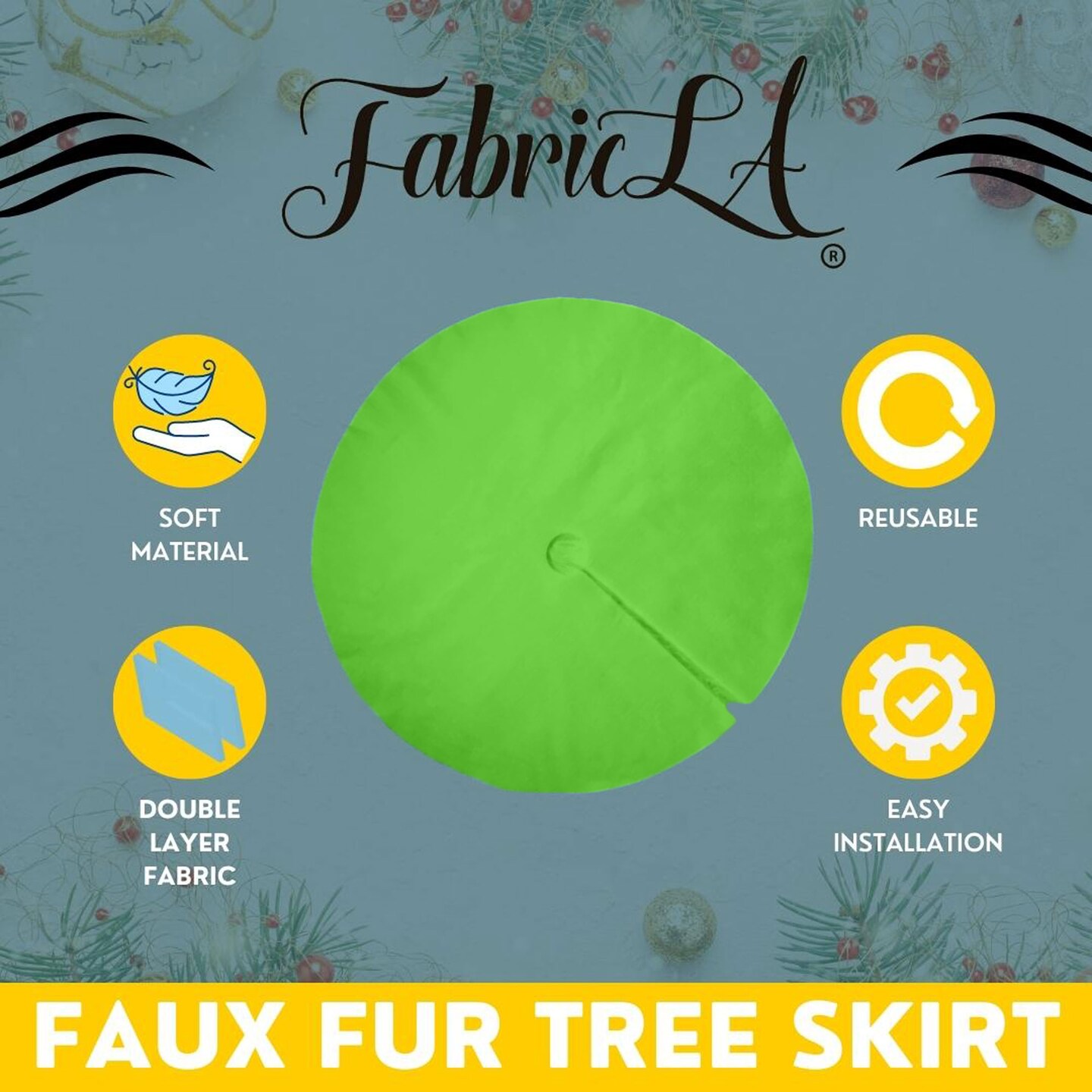 60&#x22; Lime Faux Fur Christmas Tree Skirt - Fluffy Plush Tree Skirt (152cm) for Holiday Decorations (FabricLA)
