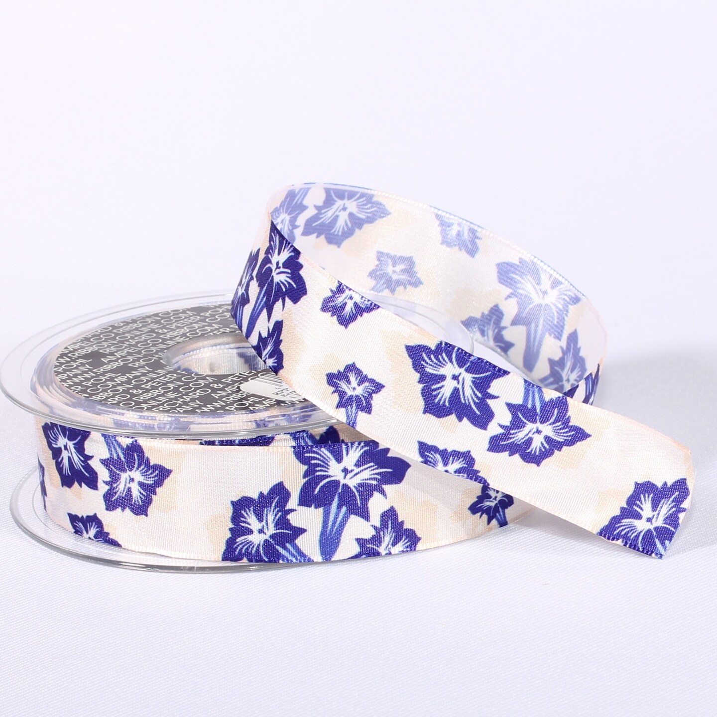 The Ribbon People Alpine Flower Wired Craft Ribbon - 1&#x22; x 27 Yards - Blue and Cream