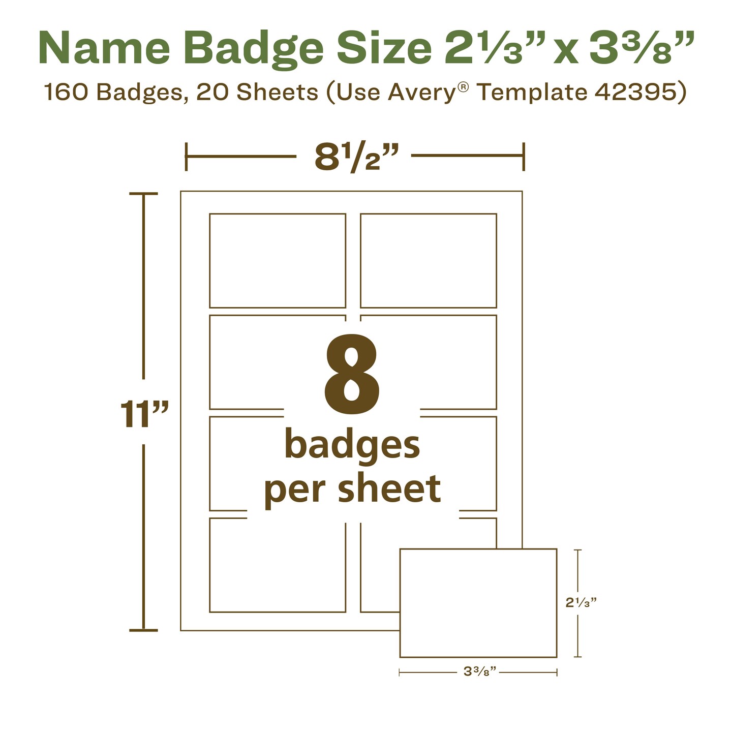 Avery EcoFriendly Recycled Name Tags, 2-1/3&#x22; x 3-3/8&#x22;, White, Removable Adhesive, 160 Printable Name Badges (42395)