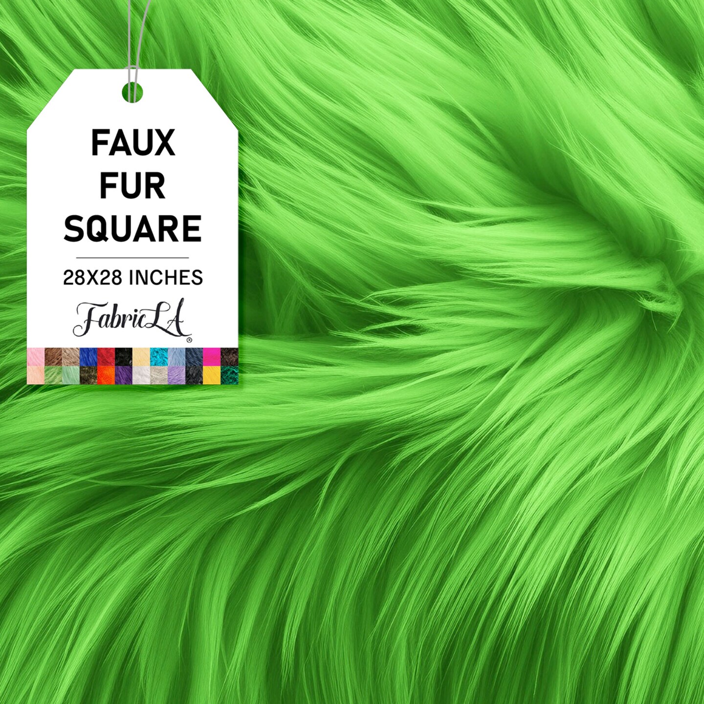 FabricLA Shaggy Faux Fur Fabric - 28&#x22; X 28&#x22; Inches Pre-Cut - Use Fake Fur Fabric for DIY, Craft Fur Decoration, Fashion Accessory, Hobby - Lime Green Faux Fur Fabric