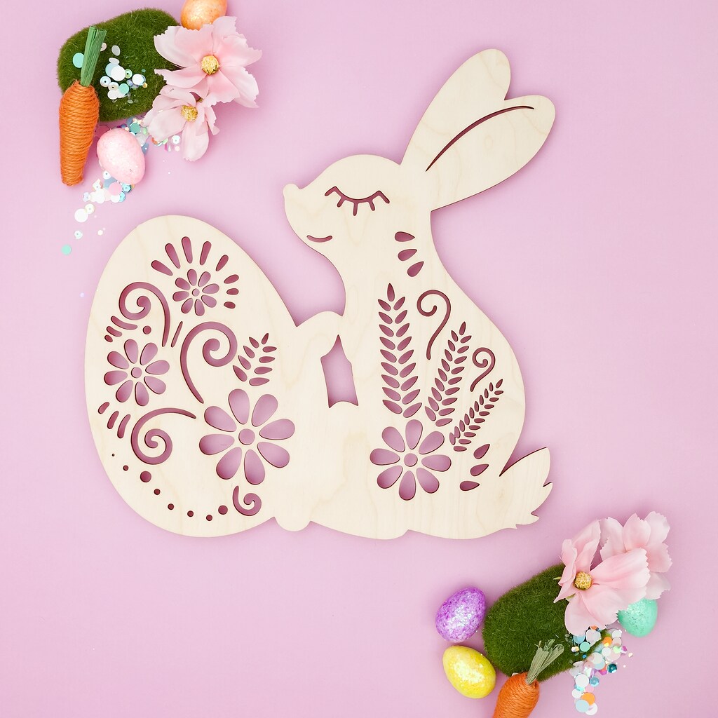 Wooden Bunny Cutout Holding Easter Egg 4&#x22;-24&#x201D;, 1/8&#x22; Thick&#xA0;|Woodpeckers