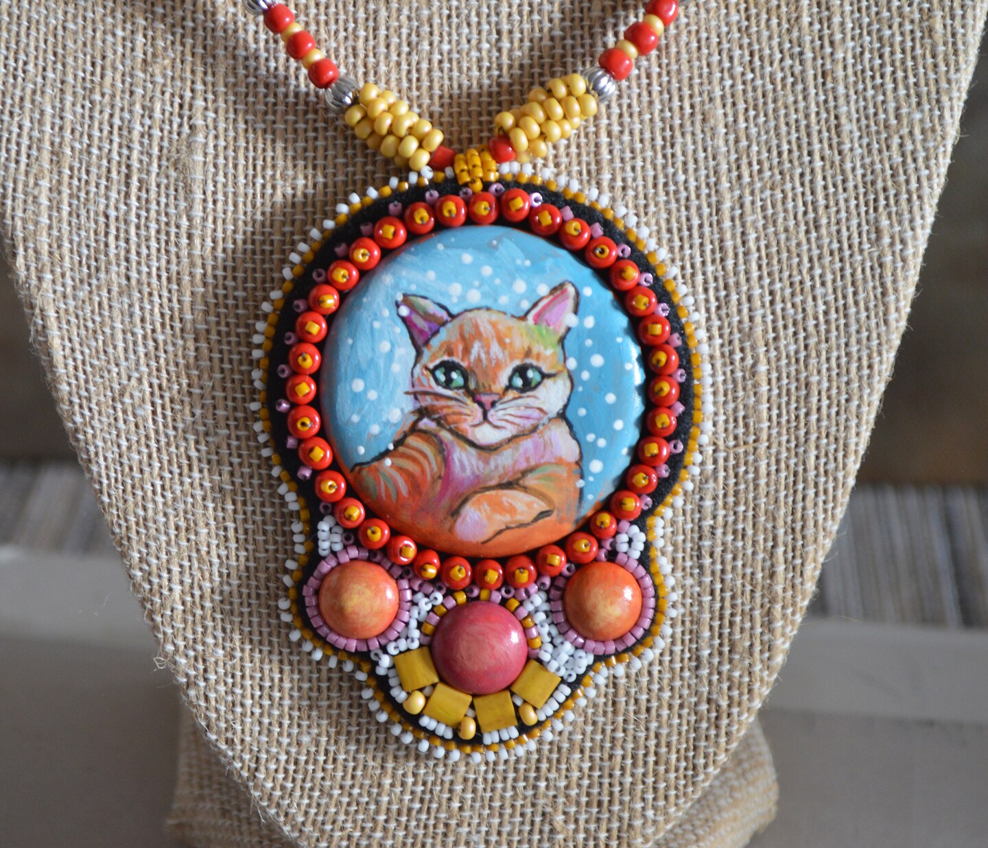 Ginger Tabby Cat Pendant Orange cat necklace jewelry Hand painted