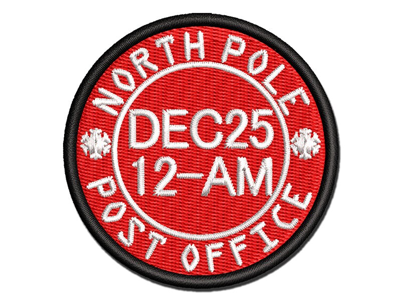 North Pole Christmas Postmark Santa Claus Mail Stamp Multi-Color Embroidered Iron-On or Hook &#x26; Loop Patch Applique