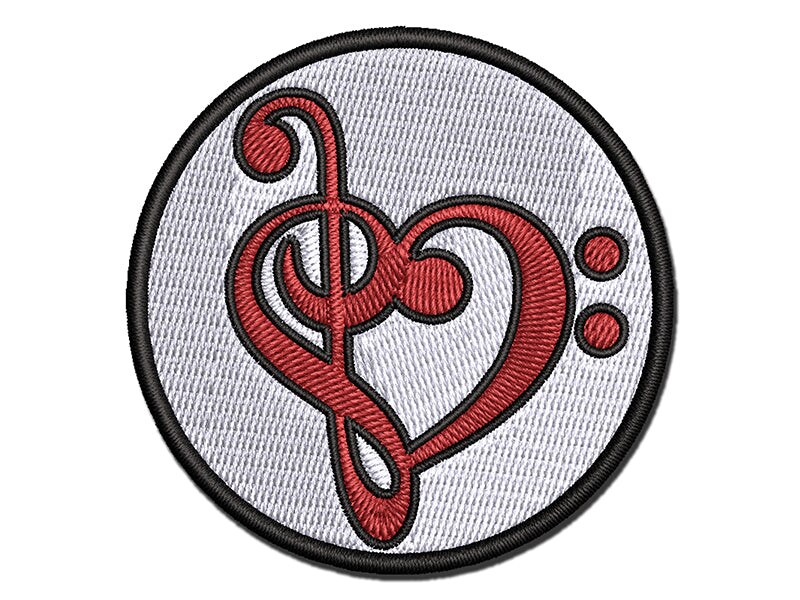 Treble Bass Clef Heart Music Love Multi-Color Embroidered Iron-On or ...