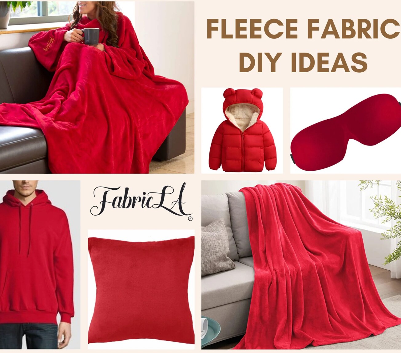 FabricLA | Fleece Fabric By The Yard | 72&#x22;X60&#x22; Inch Wide | Anti Pill Polar Fleece | Soft, Blanket, Throw, Poncho, Pillow Cover, PJ Pants, Booties, Eye Mask - Plaid Red (2 Yard)