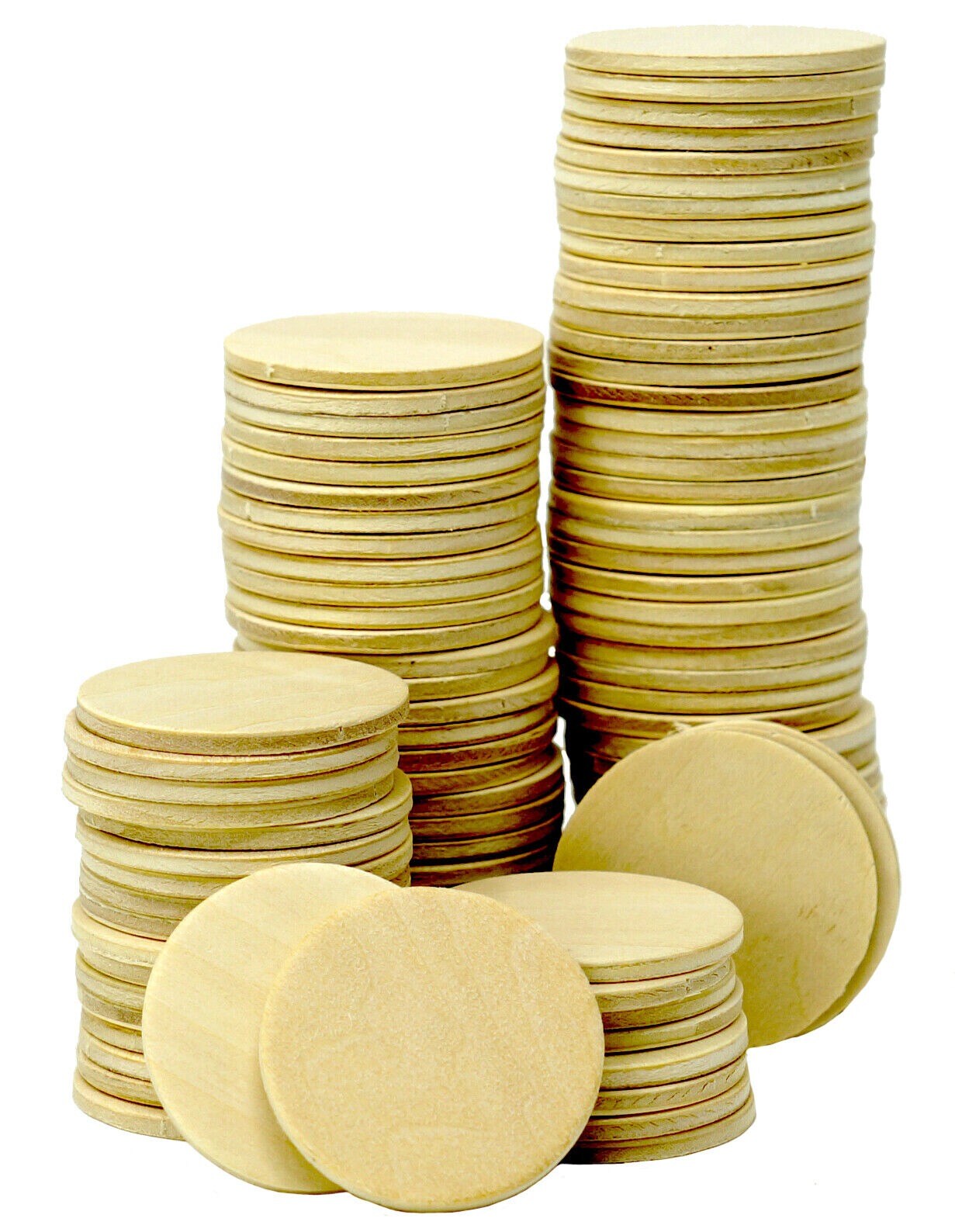 100 Round Unfinished 1.5" Wood Cutout Circles Chips for Crafts, Games, Ornaments