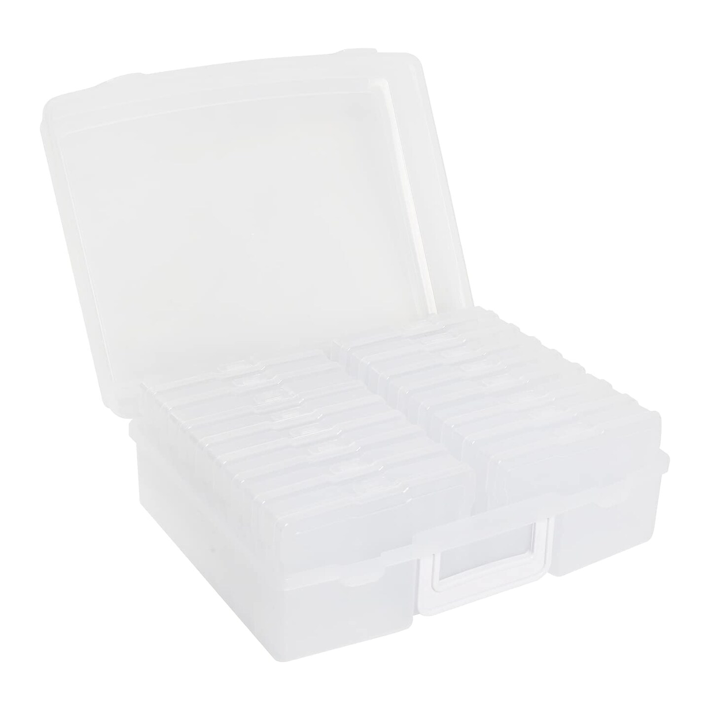 Transparent 4" x 6" Photo Cases and Clear Craft Keeper with Handle - 16 Inner Cases Plastic Storage Container Box (Clear)