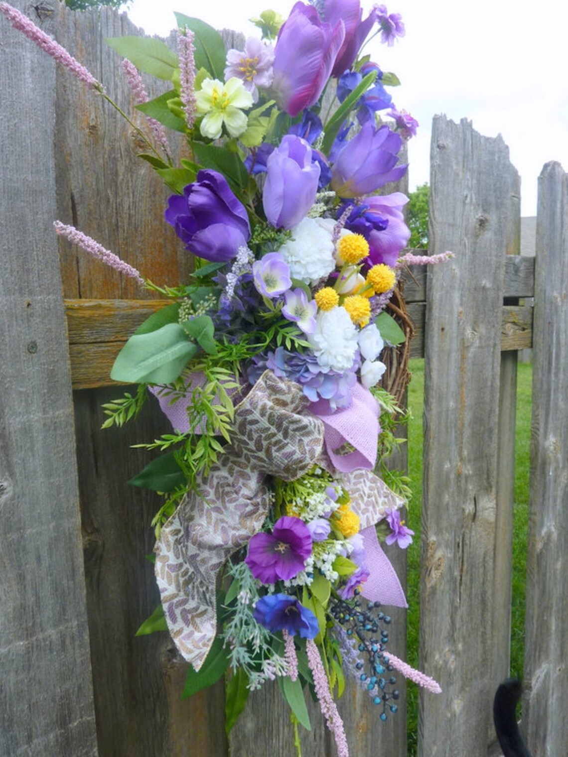 Front door wreath, Spring Tulip Wreaths, D Stevens Designer ribbon