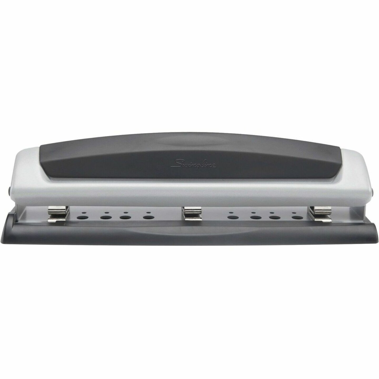 Black Three-Hole Punch: 3 Punch Heads, 10 Sheet Capacity, 9/32" Holes