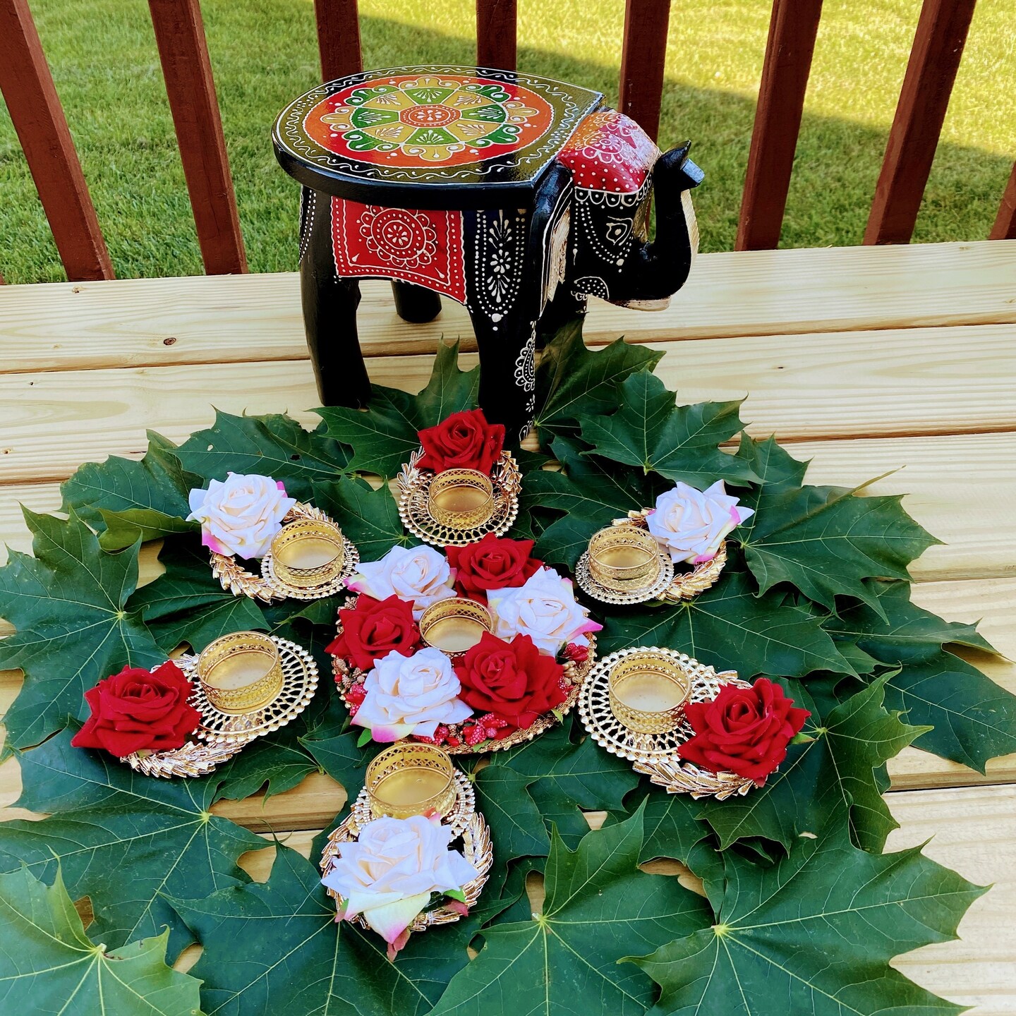Rose Tea Light Candle Holder Diwali Decoration Rangoli Candle Holder Onam Pongal Rangoli Floor Decor Centerpiece Tealight Festive Decor Indian Return Housewarming Deepavali Gifts (set of 7)