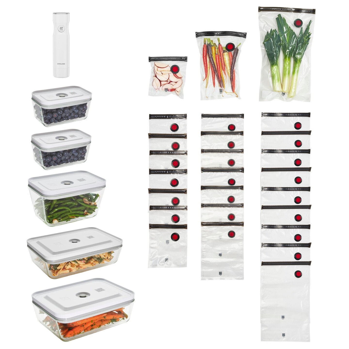 Zwilling Fresh &#x26; Save 32-pc Vacuum Sealer Machine Set, Sous Vide Bags, Meal prep, Airtight Food Storage Containers Glass